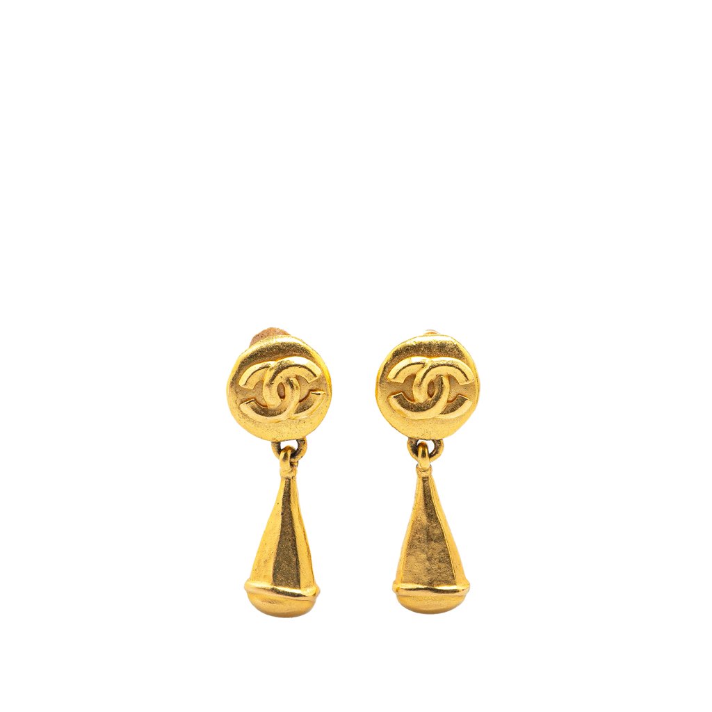 Chanel Gold Plated CC Drop Clip on Earrings