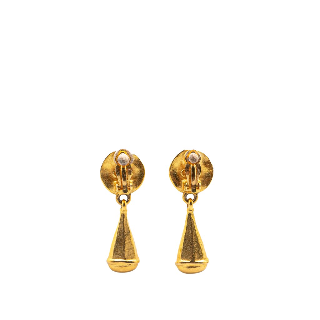 Chanel Gold Plated CC Drop Clip on Earrings - Back view