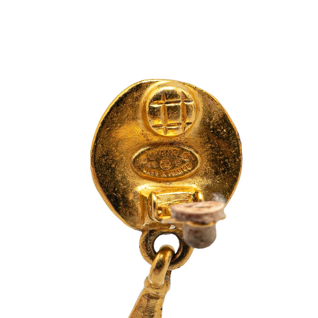 Chanel Gold Plated CC Drop Clip on Earrings - Image 6