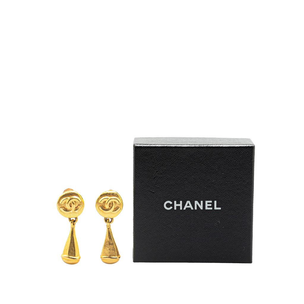 Chanel Gold Plated CC Drop Clip on Earrings - 4