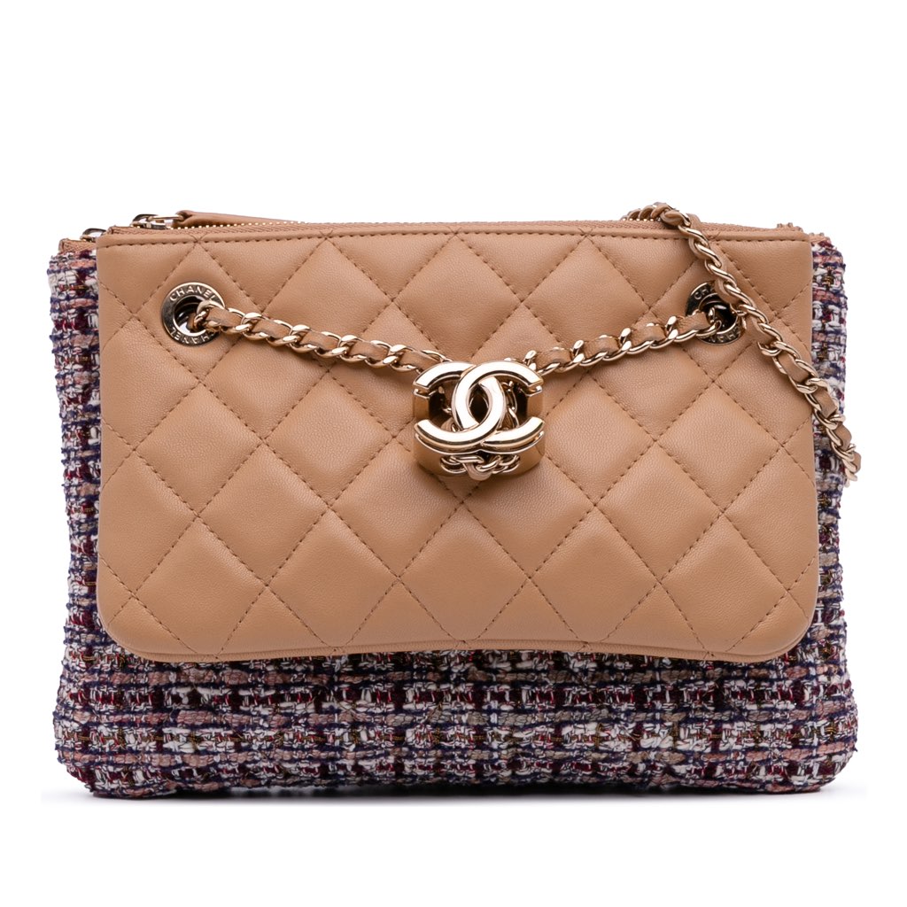 Chanel Quilted Lambskin and Tweed Double Case with Chain