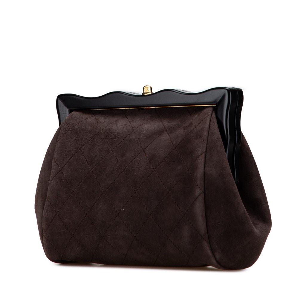 Chanel CC Quilted Suede Kiss Lock Clutch - 2