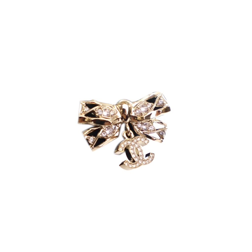 Chanel Gold Plated Crystal CC Bow Brooch - 3