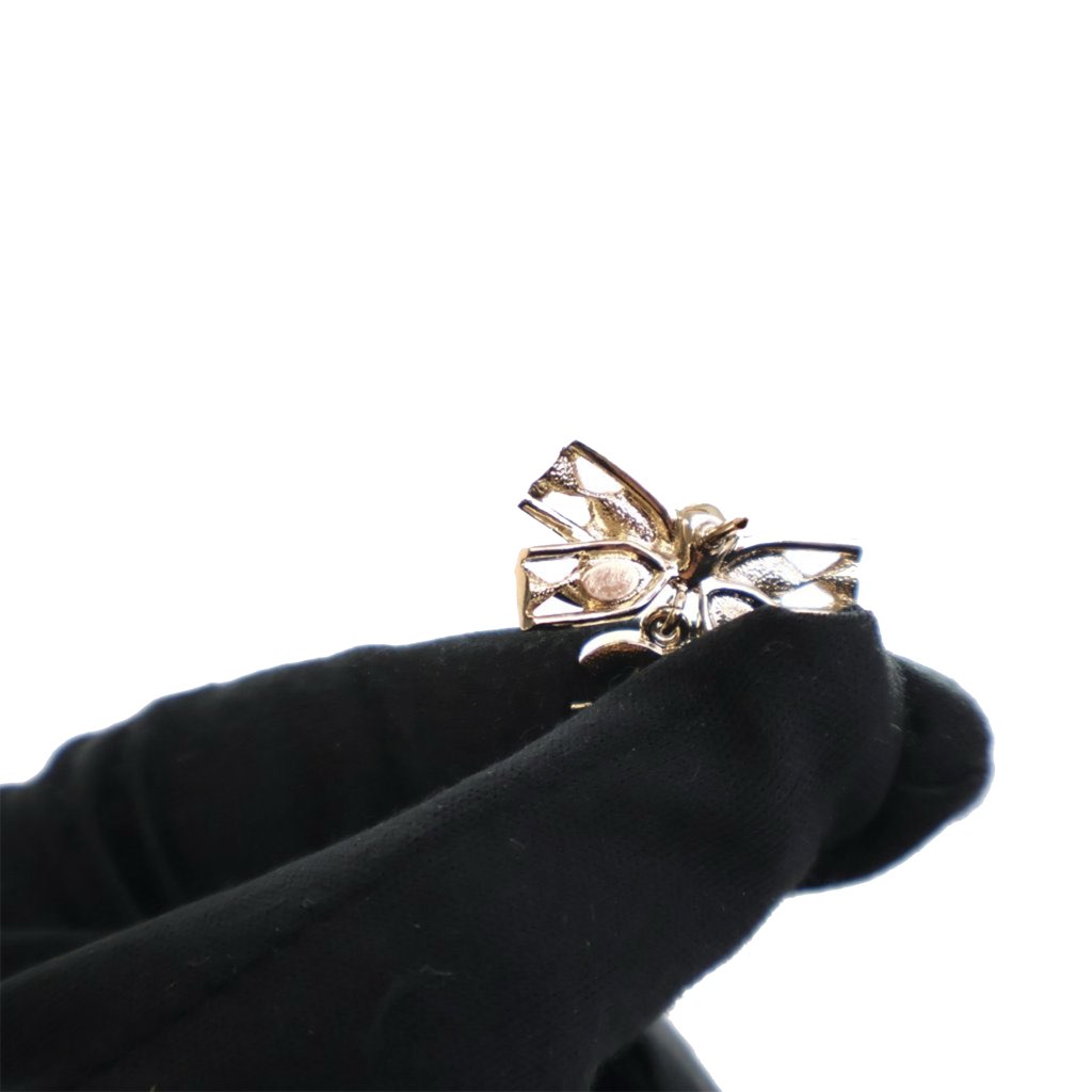 Chanel Gold Plated Crystal CC Bow Brooch - 4