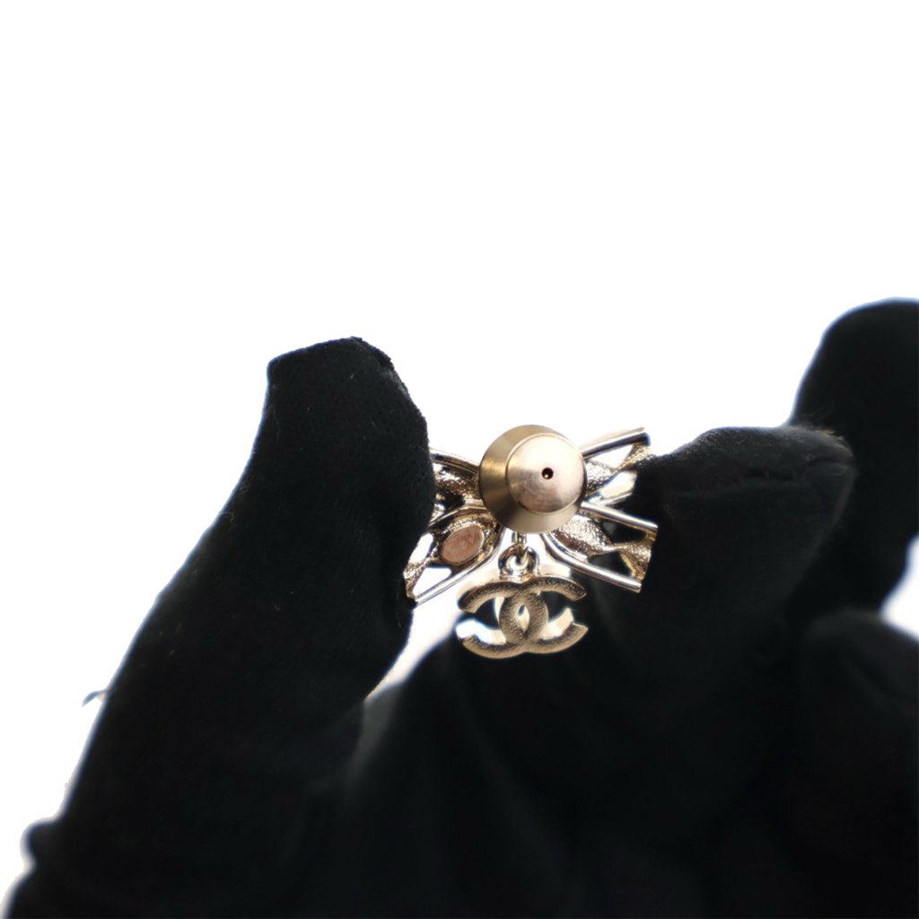 Chanel Gold Plated Crystal CC Bow Brooch - 5