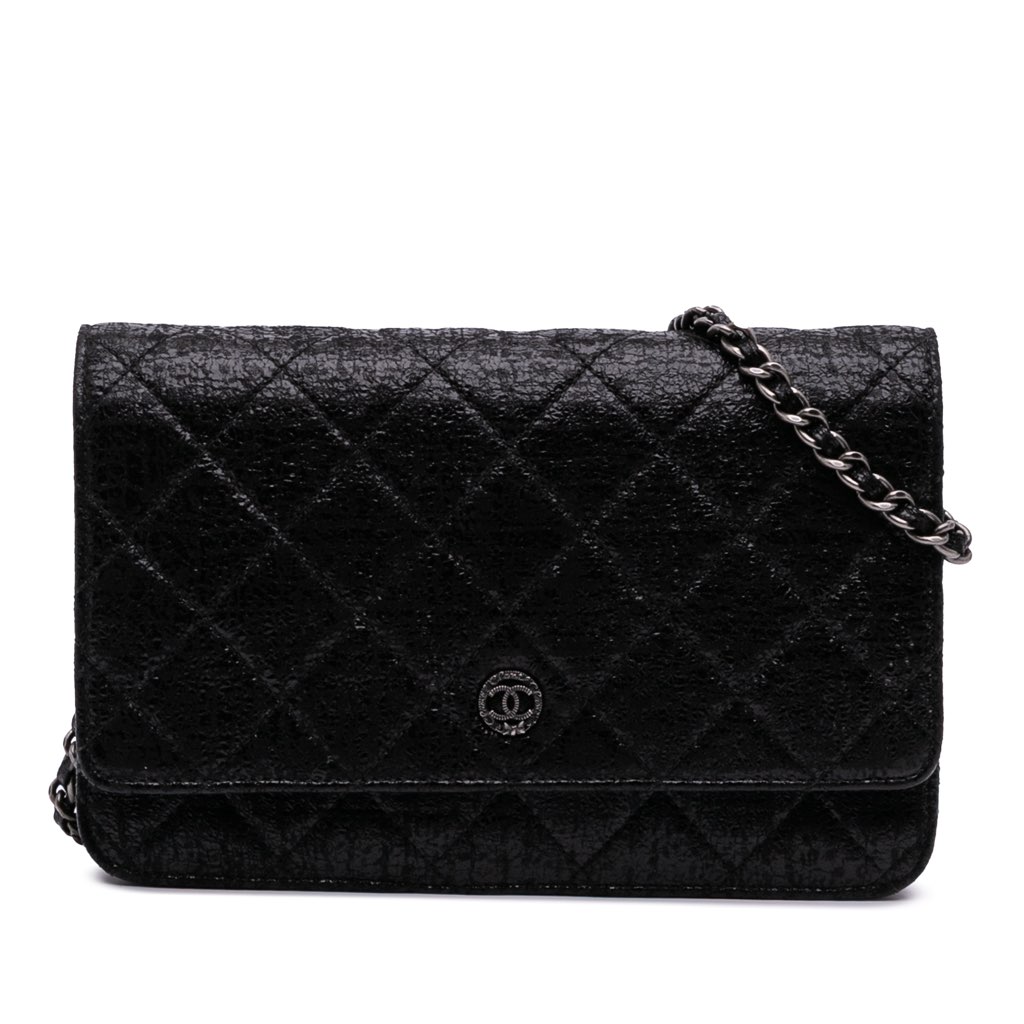 Chanel CC Quilted Crinkled Patent Wallet On Chain