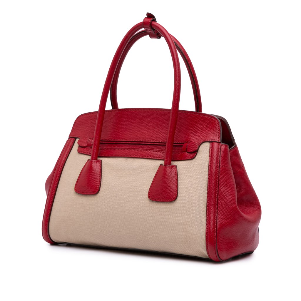 Prada Saffiano Cuir Trimmed Canapa Satchel - 2