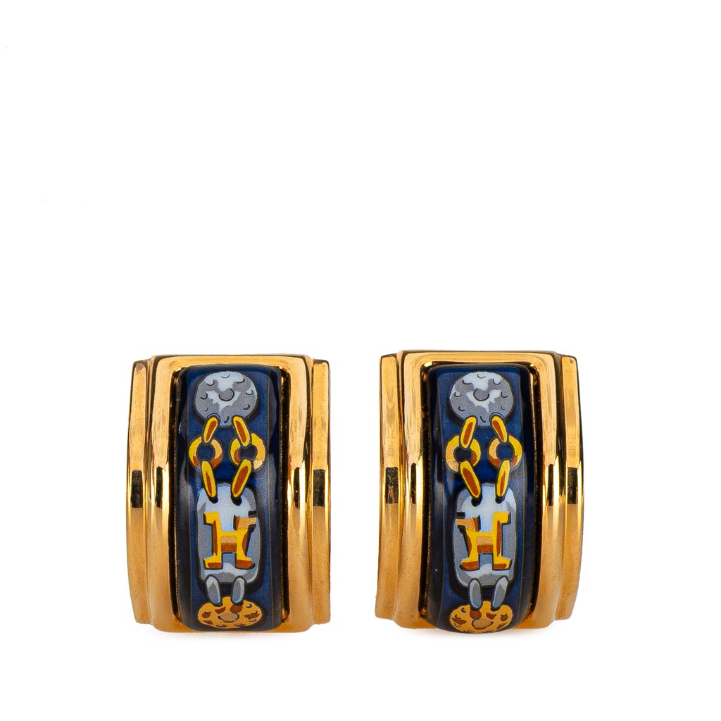 Hermès Enamel Cloisonne Clip On Earrings
