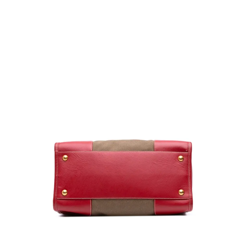 Prada Saffiano Trimmed Canvas Canapa Logo Satchel Brown Canvas Good - Inside View