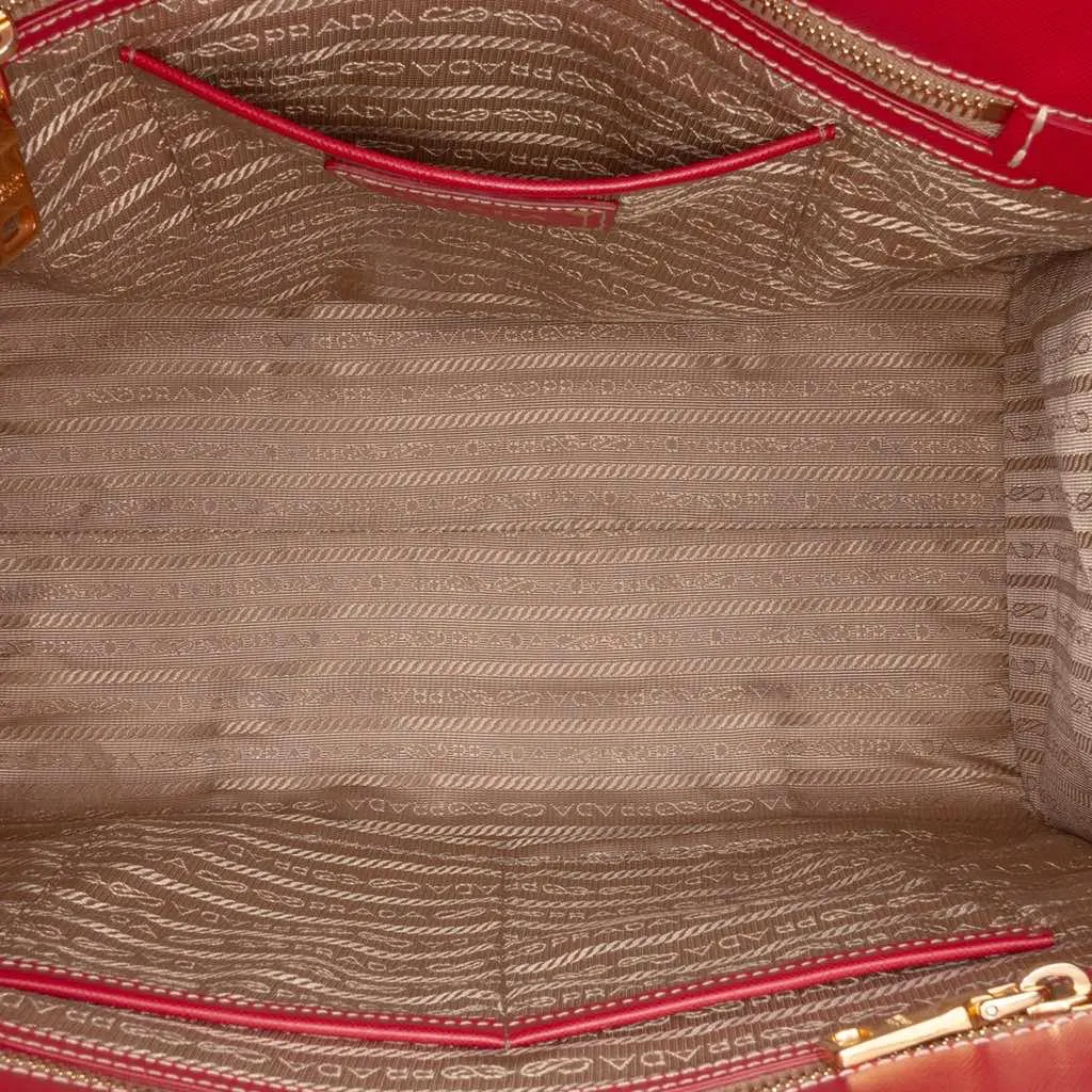 Prada Saffiano Trimmed Canvas Canapa Logo Satchel Brown Canvas Good - Model View