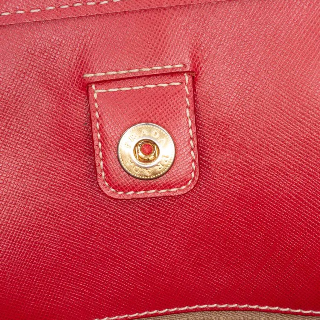 Prada Saffiano Trimmed Canvas Canapa Logo Satchel Brown Canvas Good - Box View