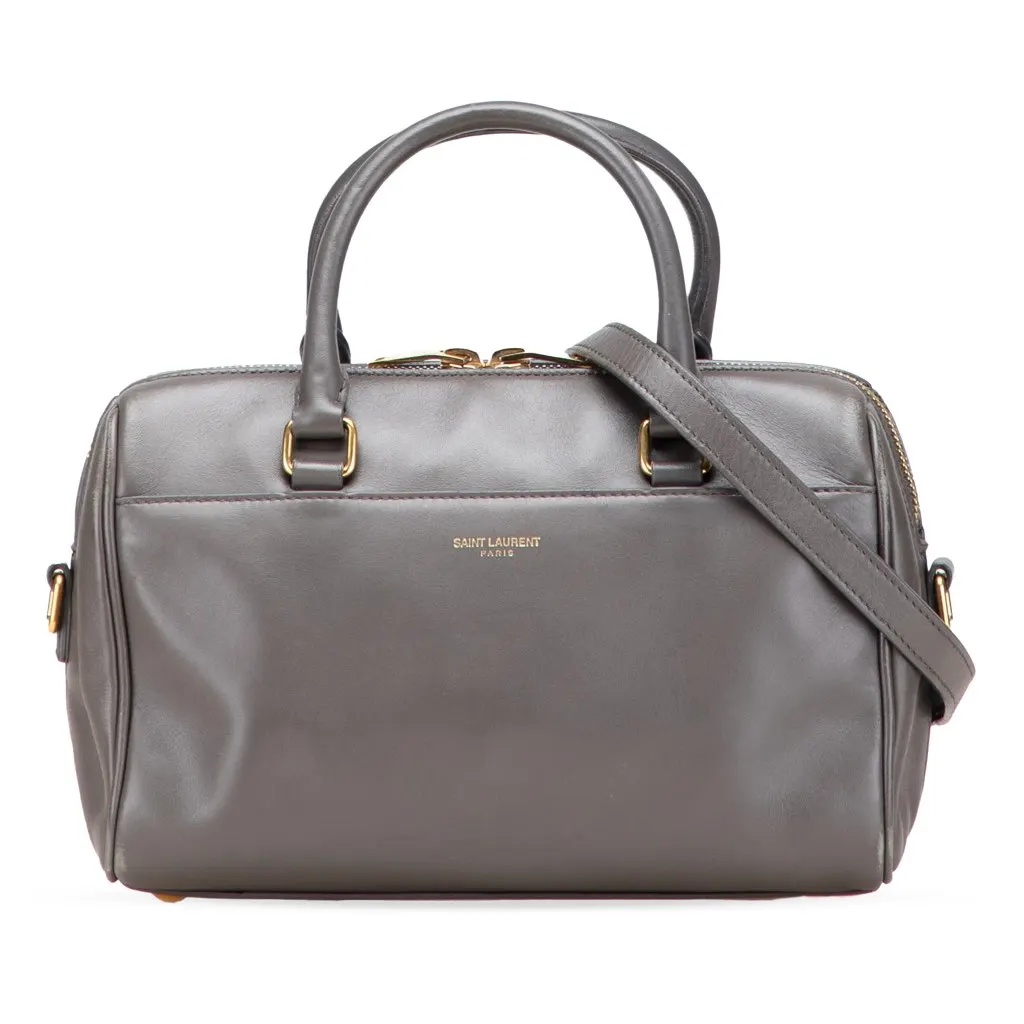Saint Laurent Baby Leather Classic Duffle Satchel Grey Leather Good - Front View