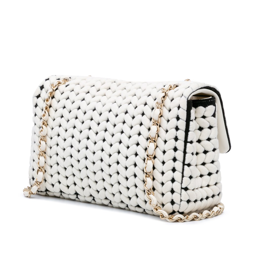 Chanel Medium Calfskin and Wool Knit Single Flap - 2
