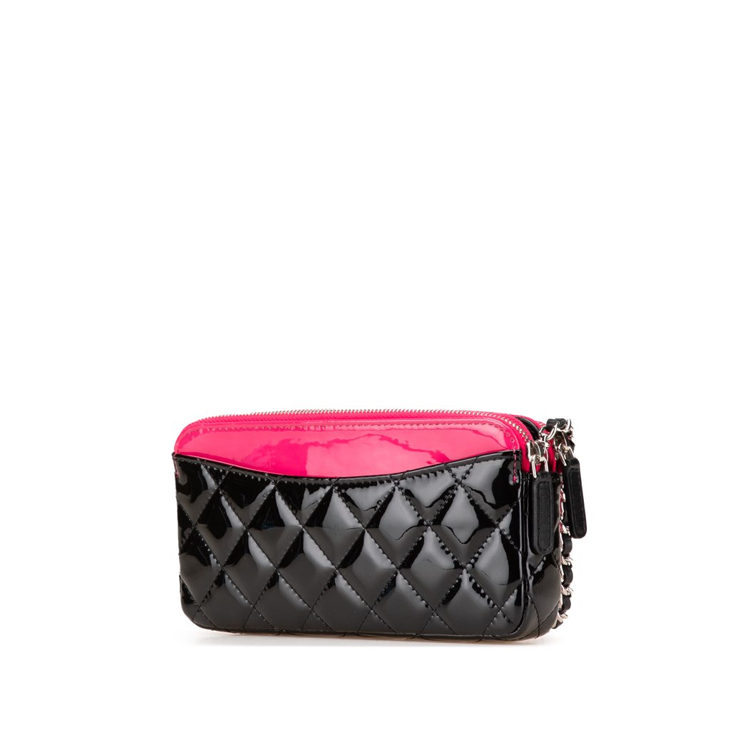 Chanel Bicolor Patent Double Zip Wallet on Chain - Back view