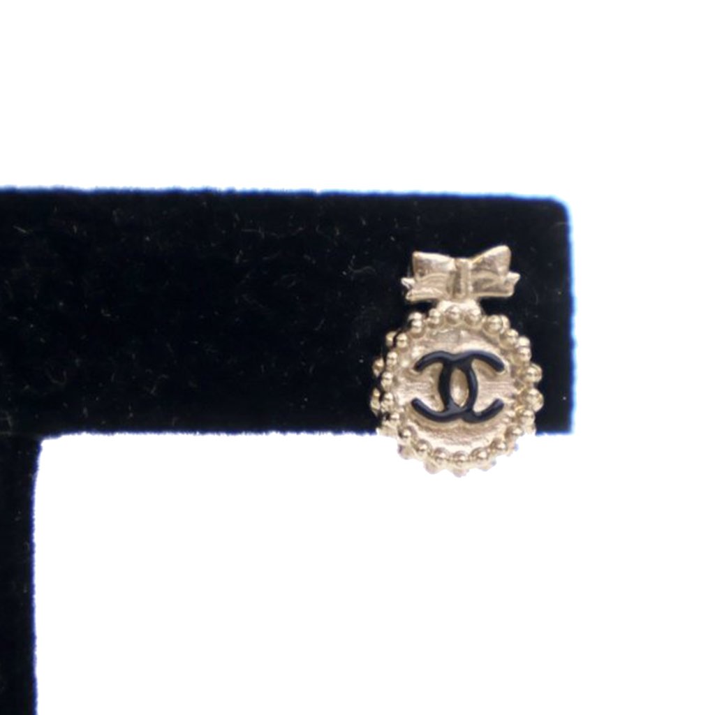 Chanel Gold Plated CC Bow Push Back Earrings - 3