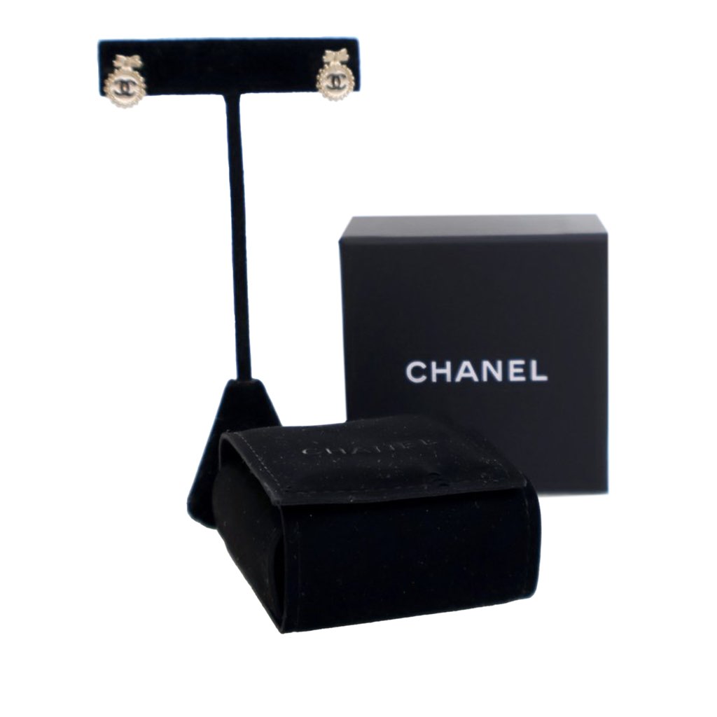 Chanel Gold Plated CC Bow Push Back Earrings - 5