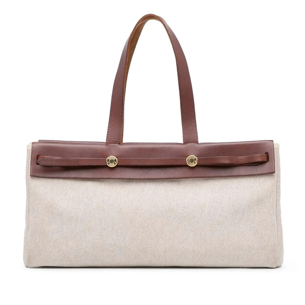 Hermès Herbag Cabas MM Brown Canvas Good - Front View