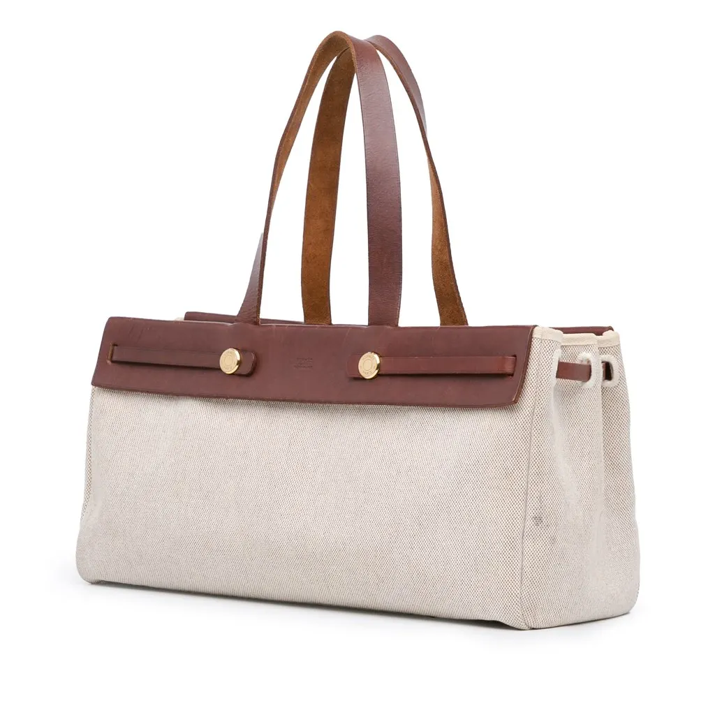 Hermès Herbag Cabas MM Brown Canvas Good - Back View
