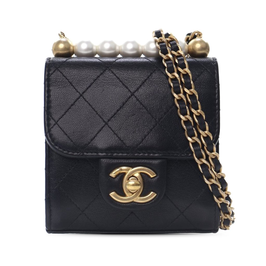 Chanel Mini Goatskin Chic Pearls Clutch On Chain