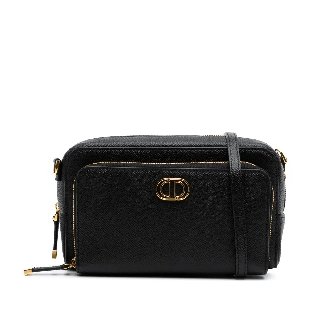 Dior Grained Calfskin Caro Double Pouch Black Leather Good - Front View