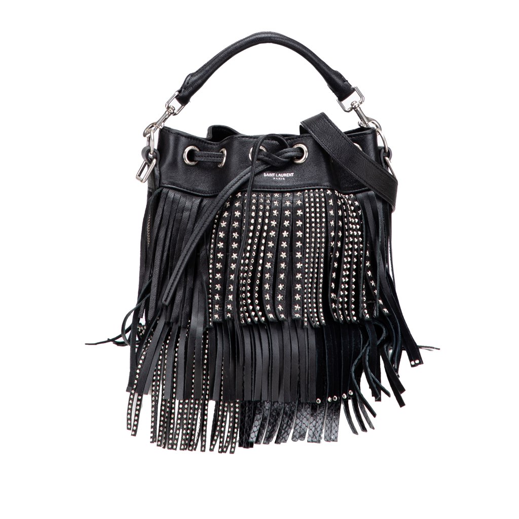Saint Laurent Small Studded Calfskin Emmanuelle Fringe Bucket Bag