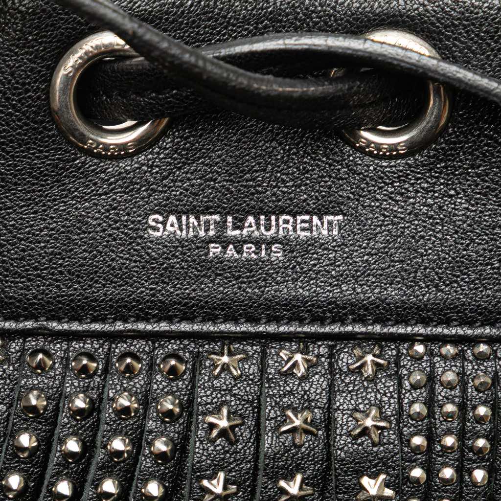 Saint Laurent Small Studded Calfskin Emmanuelle Fringe Bucket Bag - Detail 2