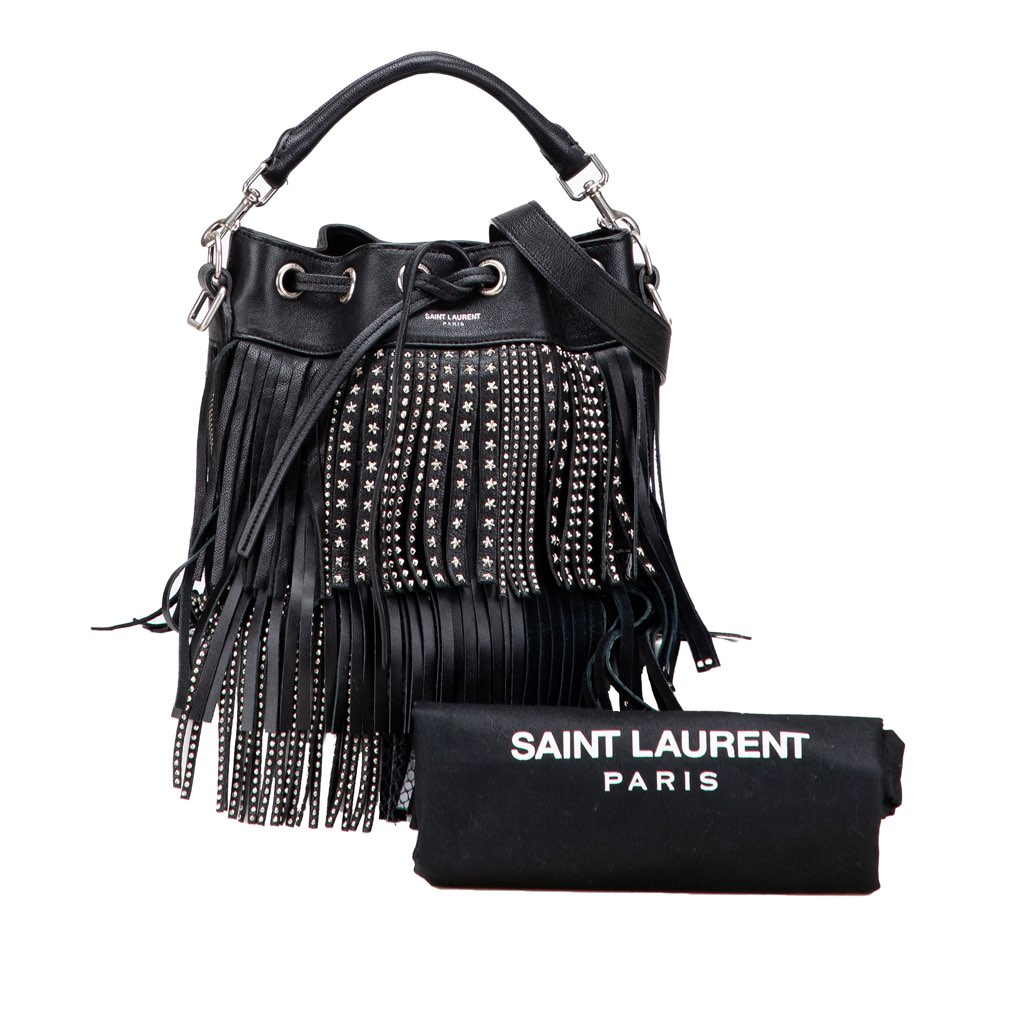 Saint Laurent Small Studded Calfskin Emmanuelle Fringe Bucket Bag - Image 12