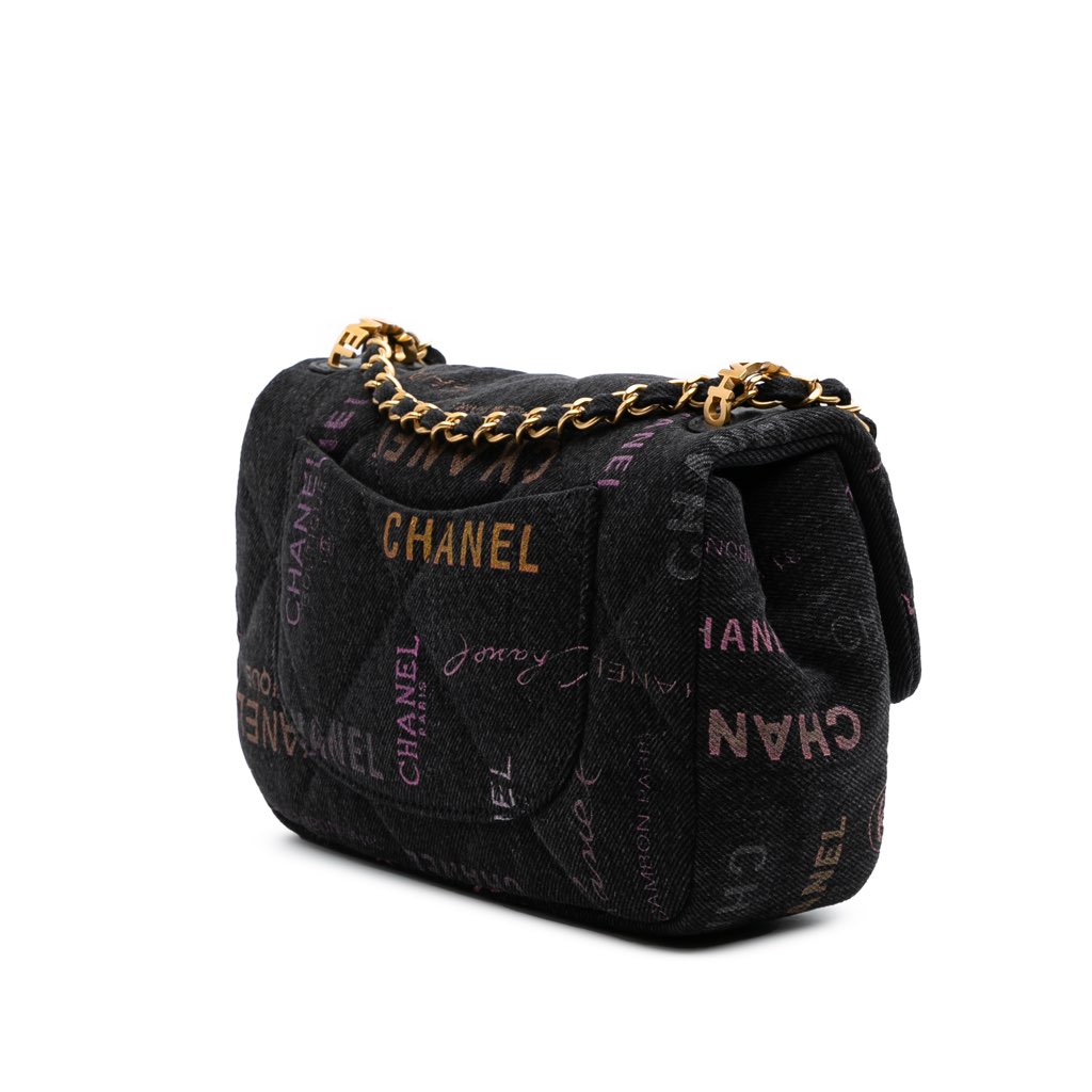 Chanel Mini Rectangular Quilted Denim Mood Flap - Back view