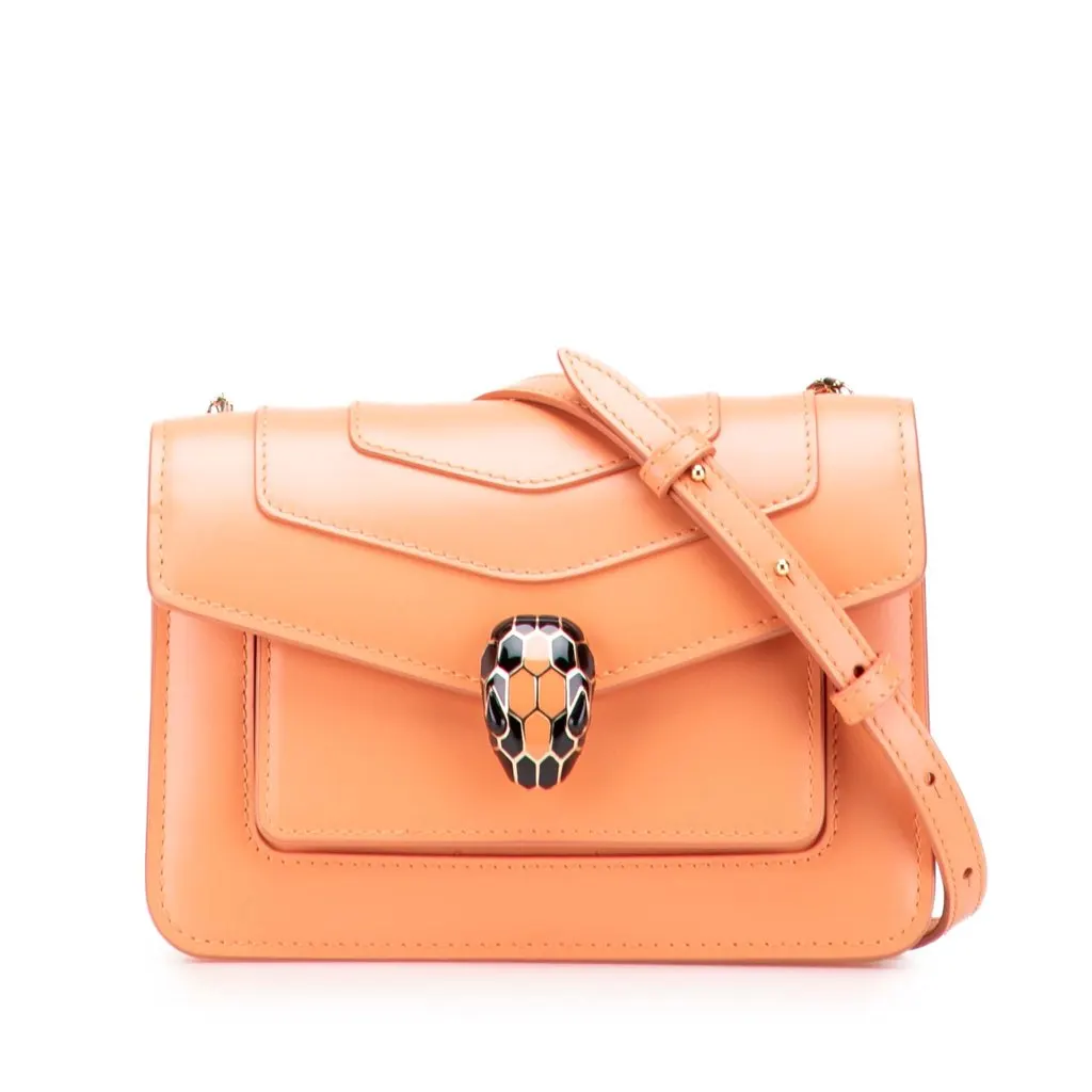 Bvlgari Calfskin Serpenti Forever Crossbody Orange Leather Good - Front View