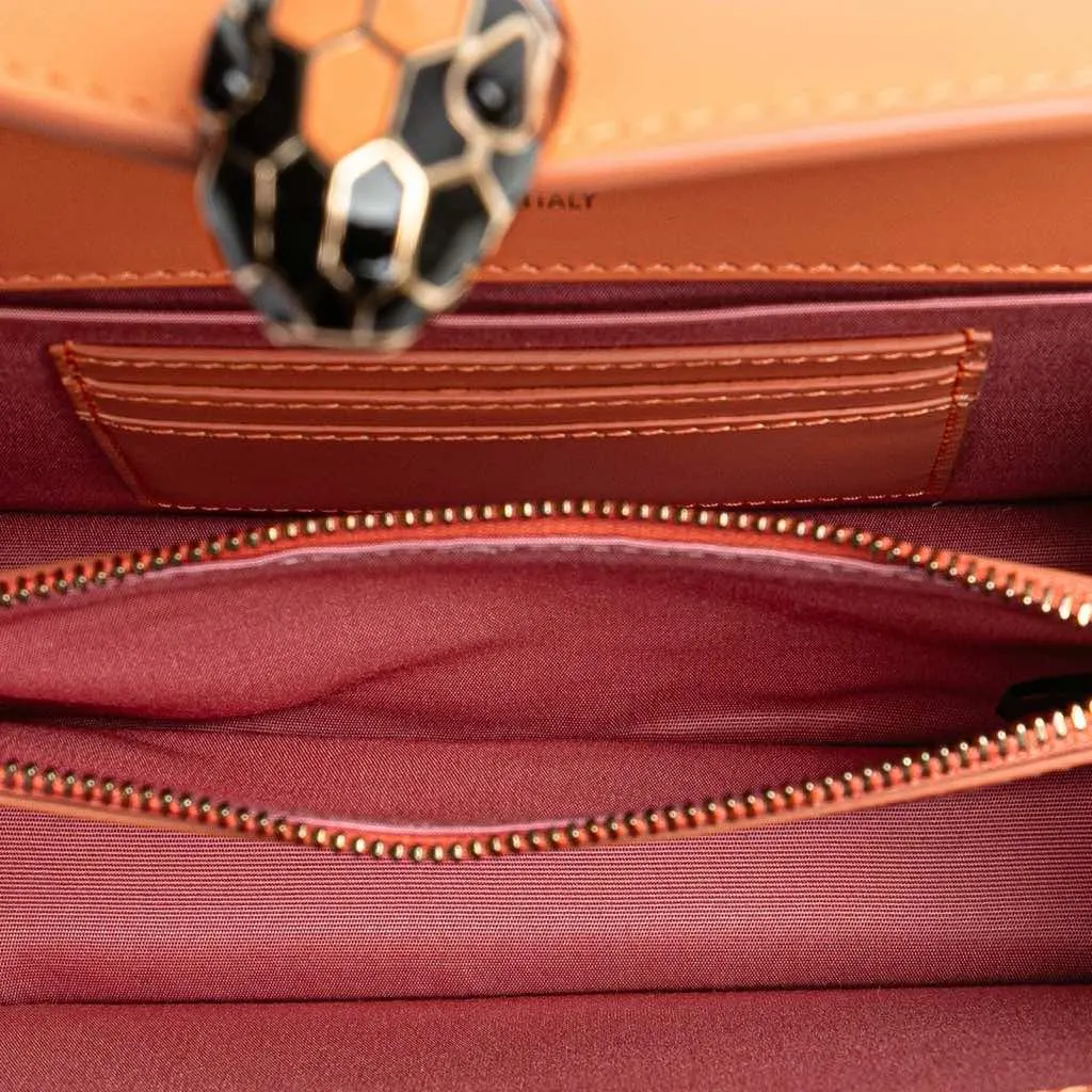 Bvlgari Calfskin Serpenti Forever Crossbody Orange Leather Good - Model View