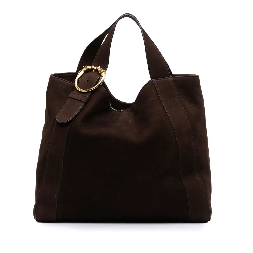 Gucci Medium Nubuck Leather Ribot Horse Head Tote Brown Leather Good - Front View