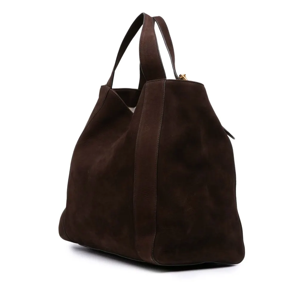 Gucci Medium Nubuck Leather Ribot Horse Head Tote Brown Leather Good - Back View