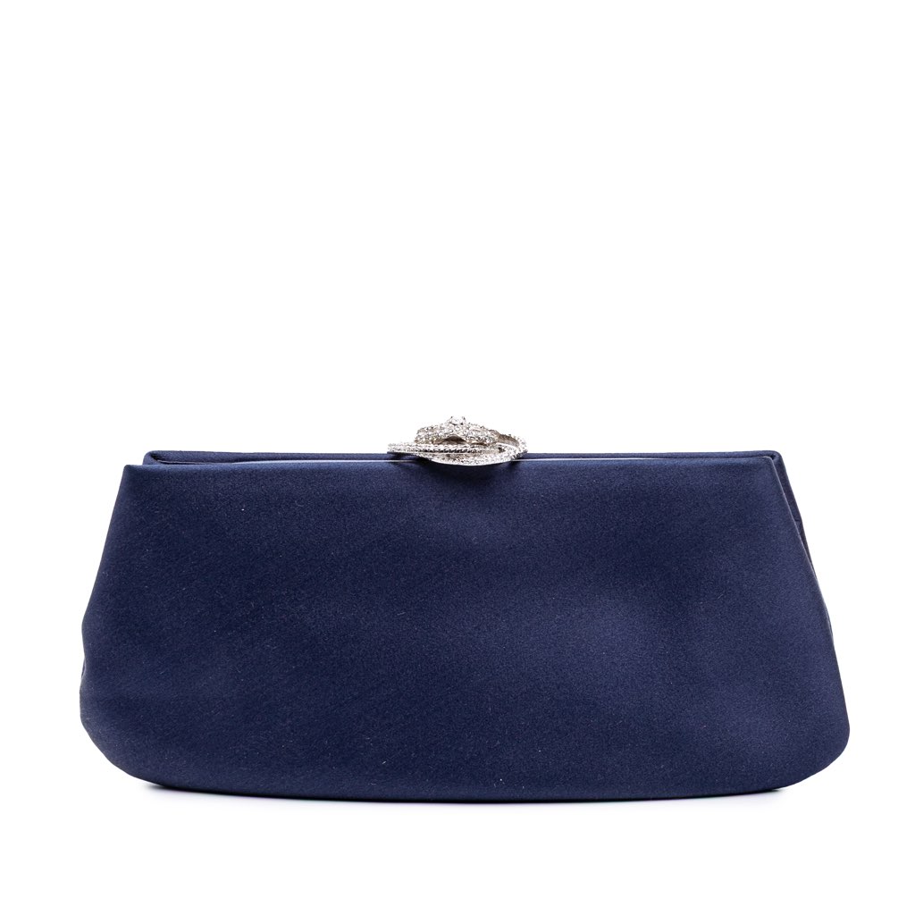 Chanel Satin Crystal Camellia Evening Frame Clutch