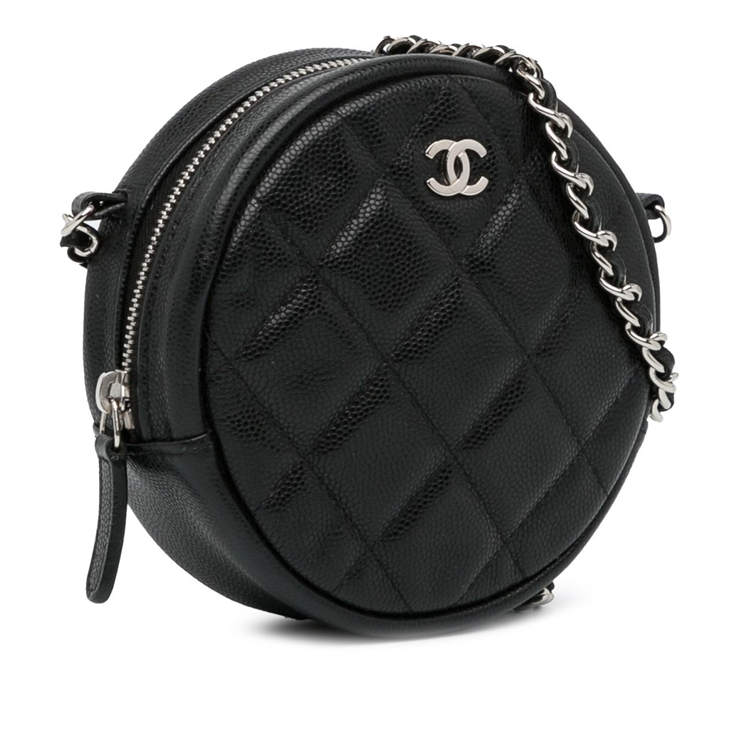 Chanel CC Quilted Caviar Round Clutch With Chain - Back view