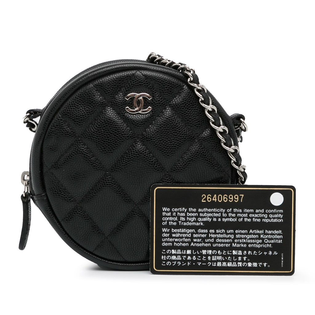 Chanel CC Quilted Caviar Round Clutch With Chain - Image 15