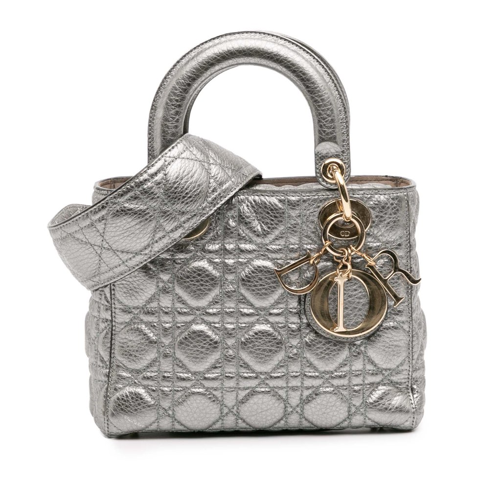 Dior Small Metallic Grained Calfskin Cannage Supple Lady Dior