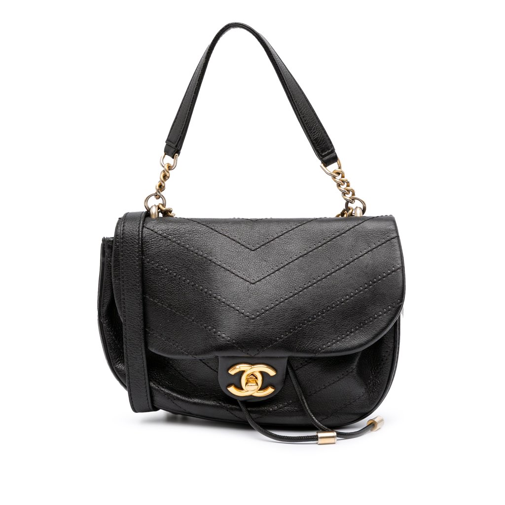 Chanel CC Chevron Calfskin Round Flap Satchel