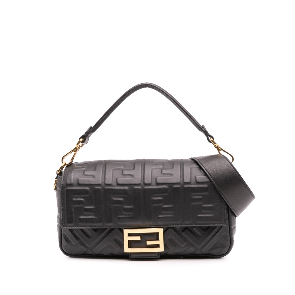 Fendi Zucca Embossed Leather Baguette Satchel