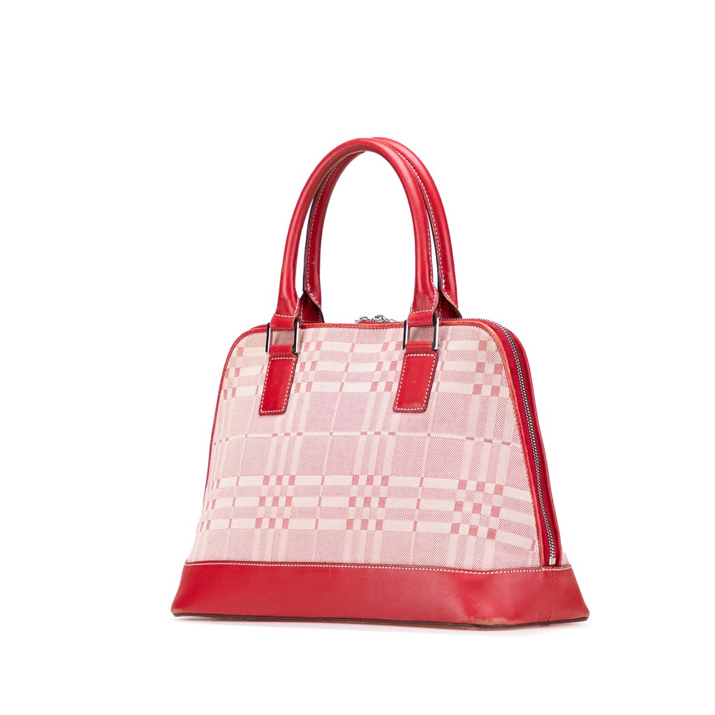 Burberry Leather Trimmed Tonal Check Canvas Dome Handbag - Back view