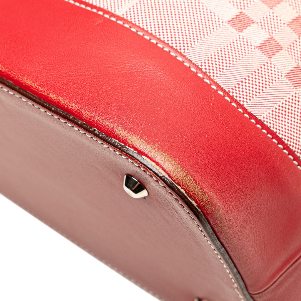 Burberry Leather Trimmed Tonal Check Canvas Dome Handbag - Detail 1