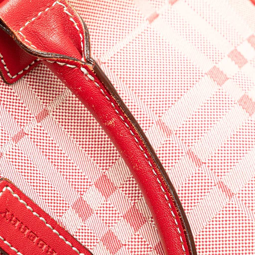 Burberry Leather Trimmed Tonal Check Canvas Dome Handbag - Image 11