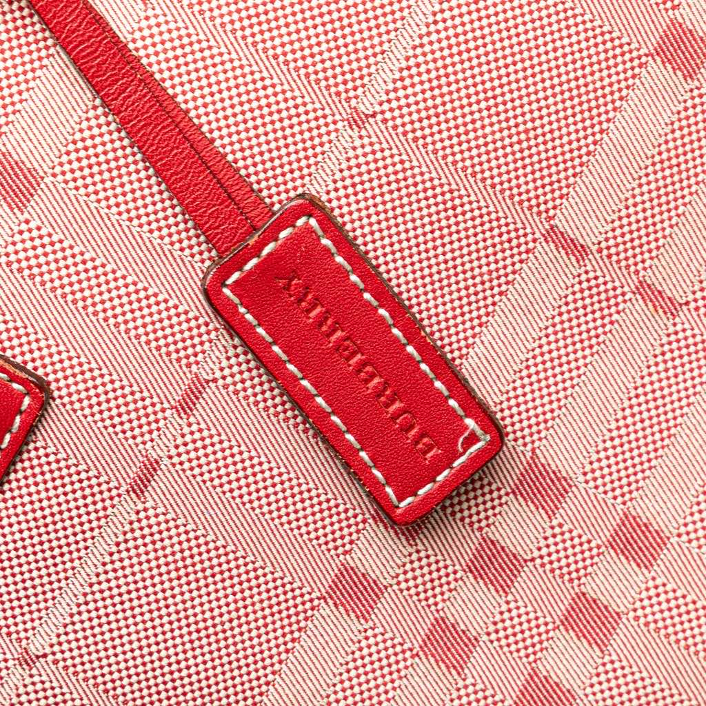 Burberry Leather Trimmed Tonal Check Canvas Dome Handbag - Image 12