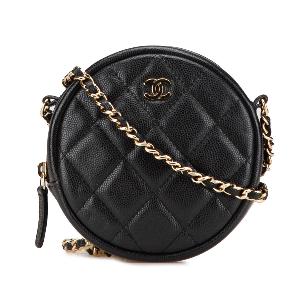 Chanel CC Quilted Caviar Round Clutch With Chain