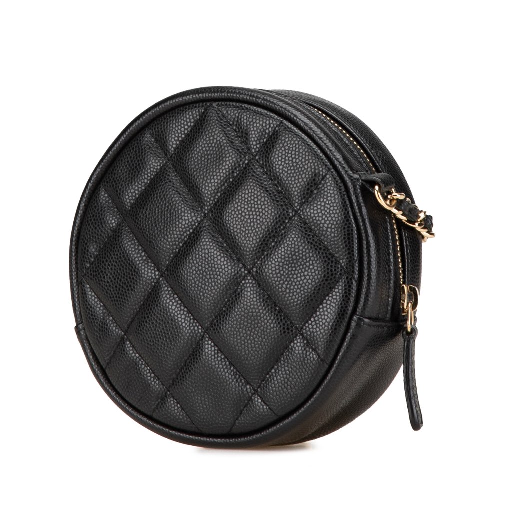 Chanel CC Quilted Caviar Round Clutch With Chain - 2