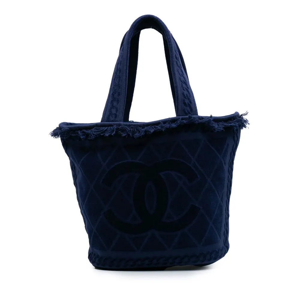 Chanel CC Terry Cotton Beach Tote Blue Cotton Very good - Front View