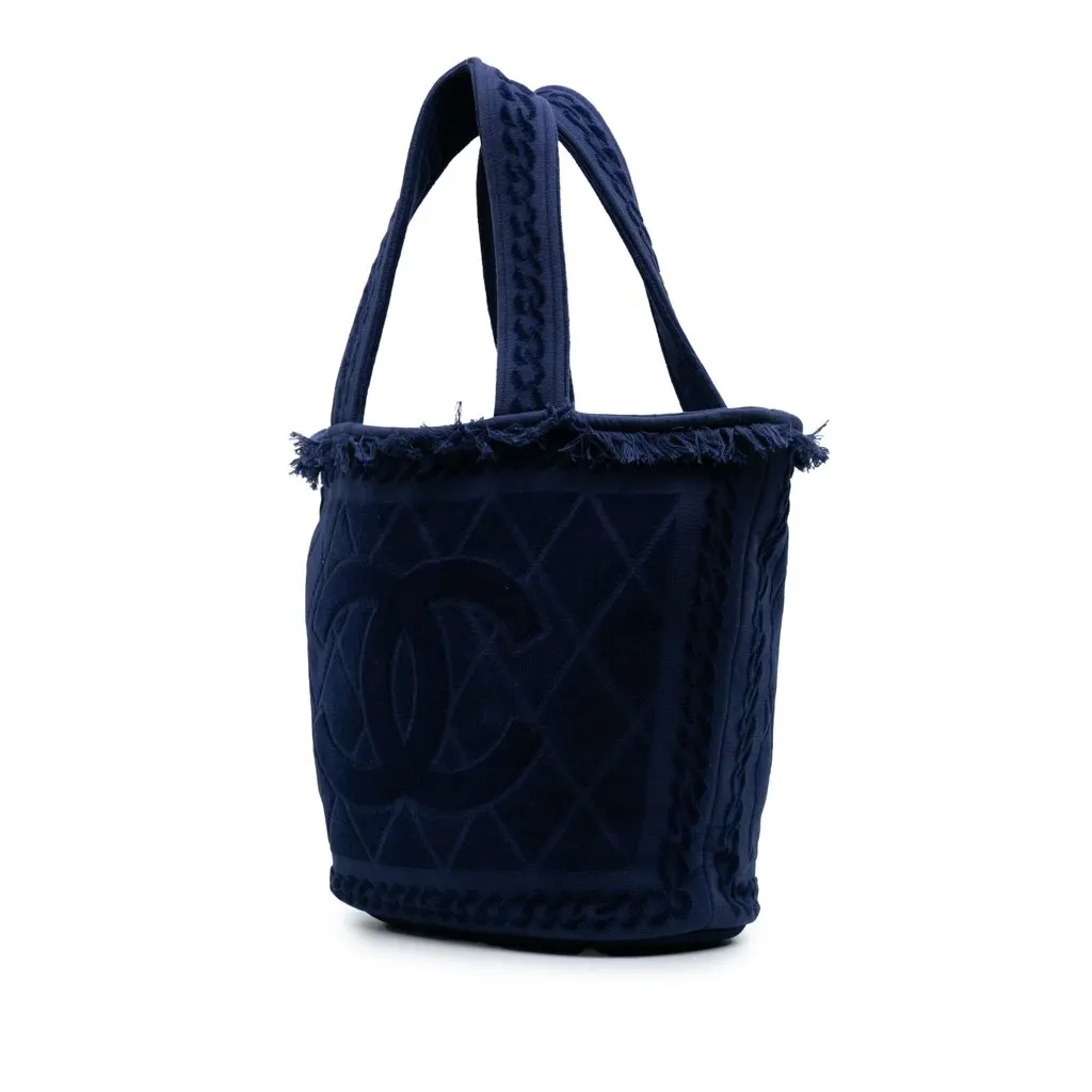 Chanel CC Terry Cotton Beach Tote Blue Cotton Very good - Back View