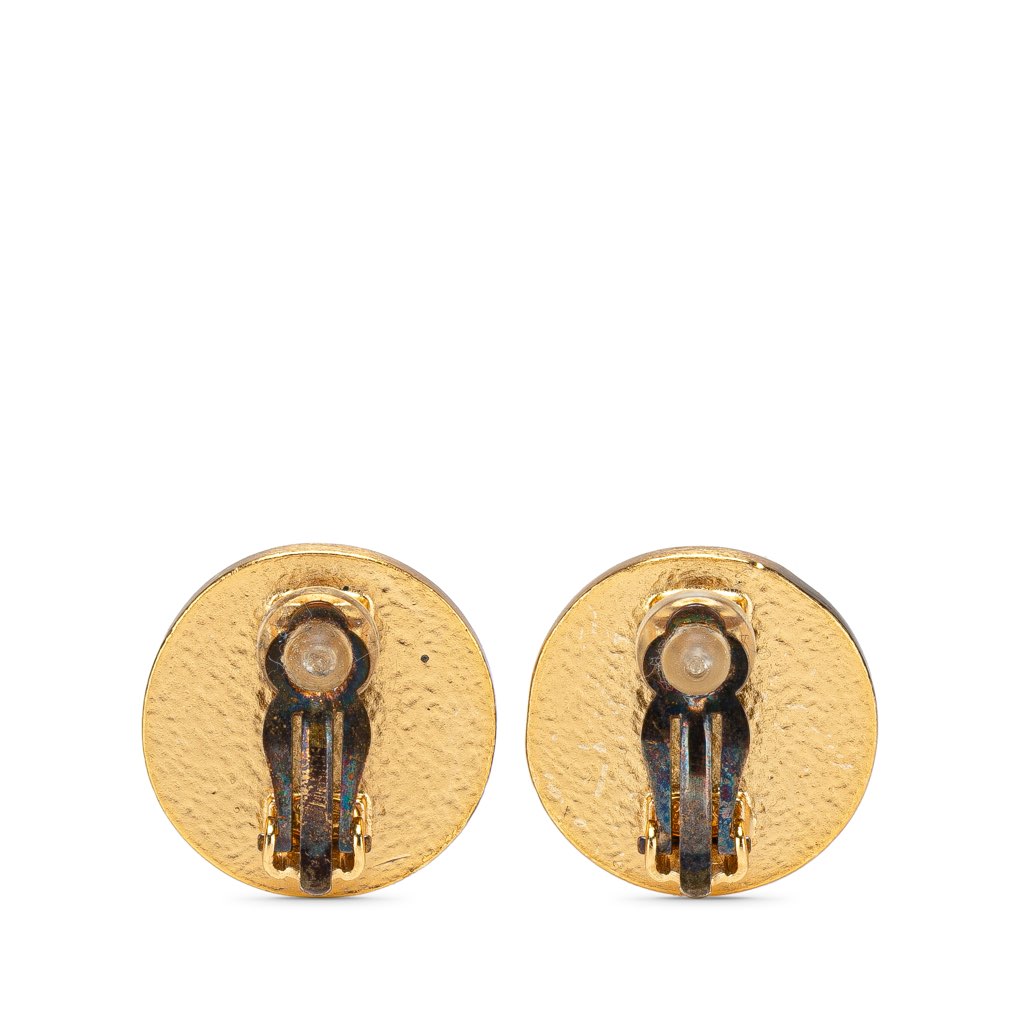 Chanel CC Gold Plated Enamel Button Clip on Earrings - 2