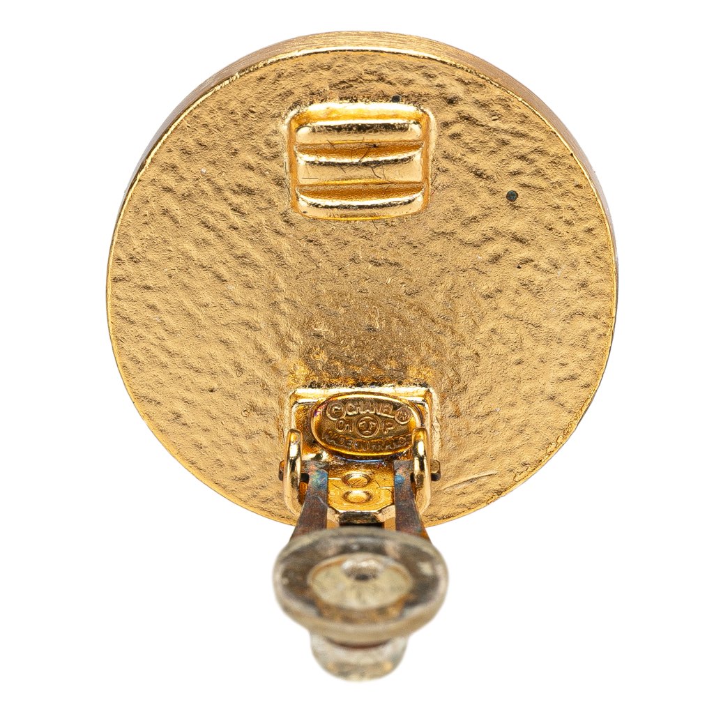 Chanel CC Gold Plated Enamel Button Clip on Earrings - 3