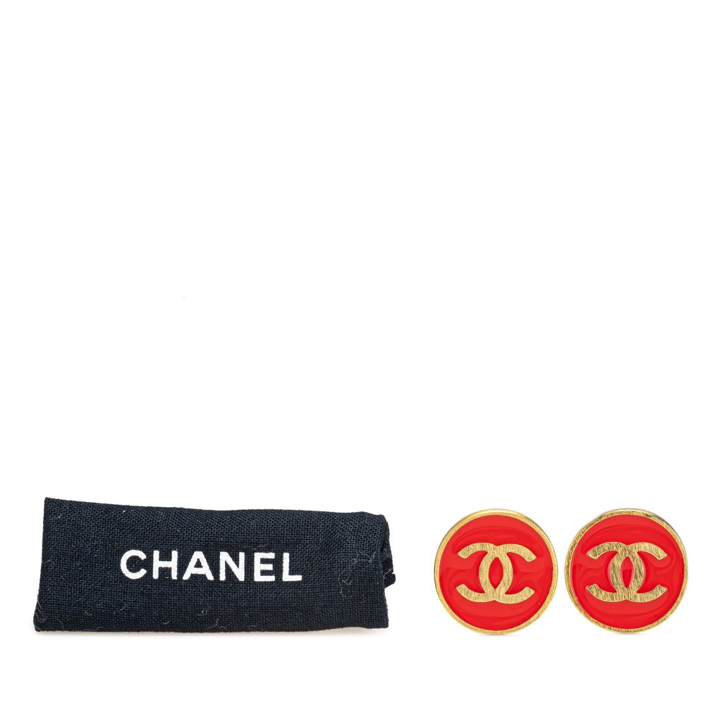Chanel CC Gold Plated Enamel Button Clip on Earrings - 4