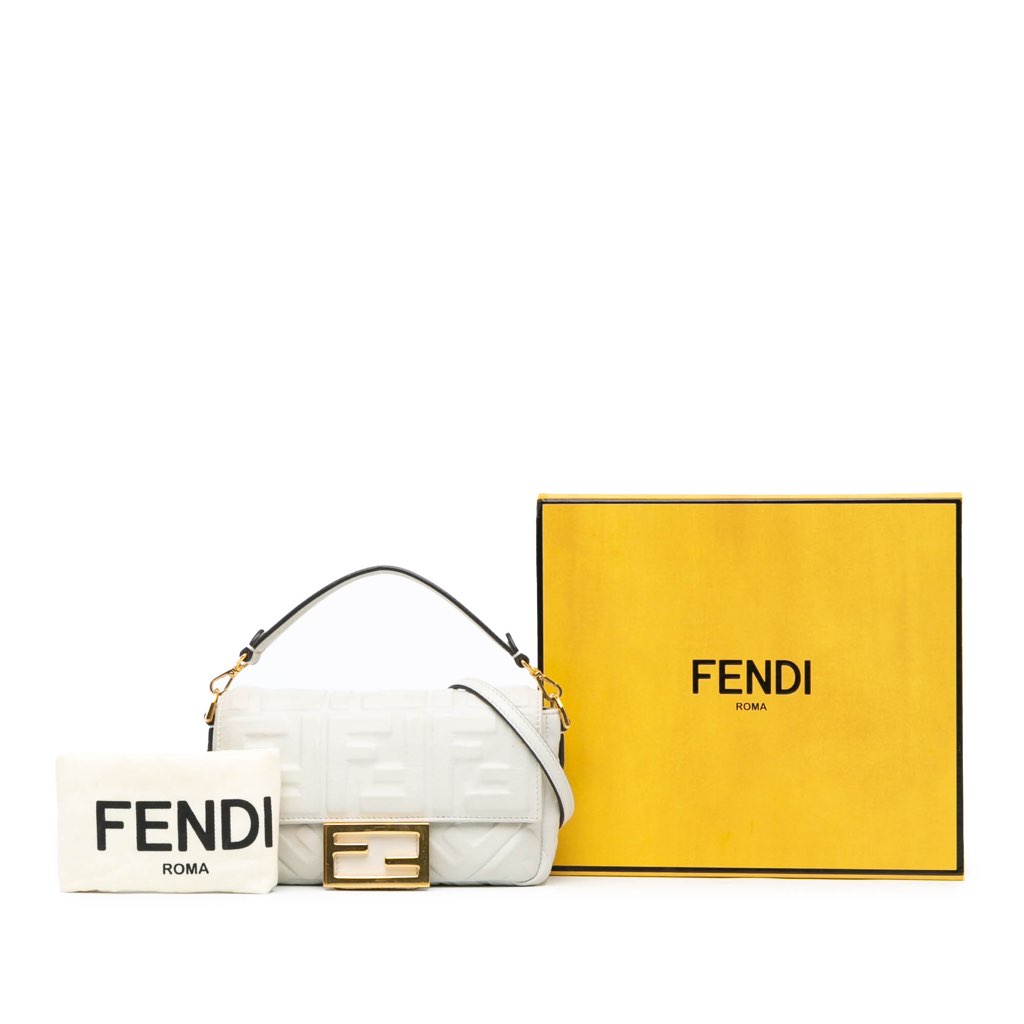 Fendi Mini Zucca Embossed Leather Baguette Satchel - Image 11